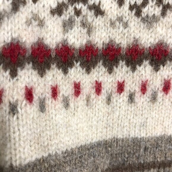 EDDIE BAUER Vintage Lambswool Cream Brown Red Fair Isle Zipper Knit Cardigan SzS - Picture 12 of 12